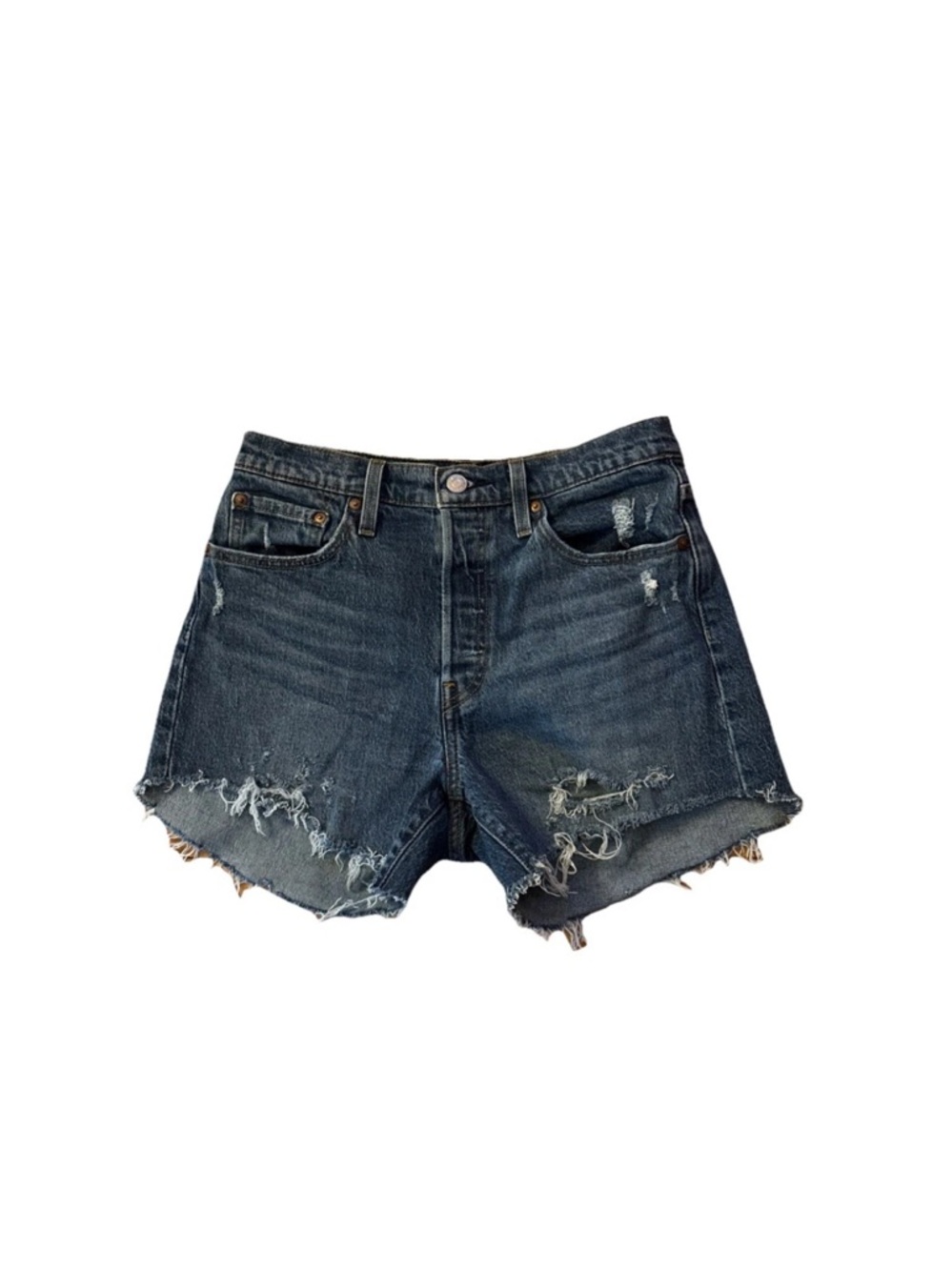 Levi's Premium 501 Blue Distressed Cutoff Denim Shorts - 28
